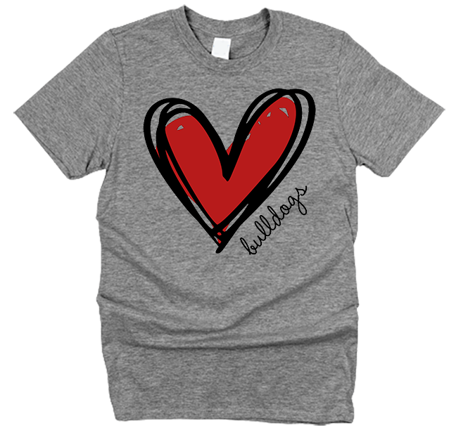 bulldogs Distressed Heart T-Shirt