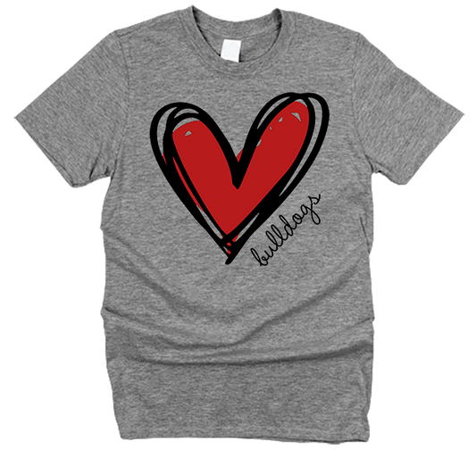 bulldogs Distressed Heart T-Shirt