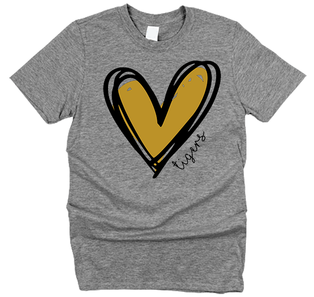 tigers Distressed Heart T-Shirt