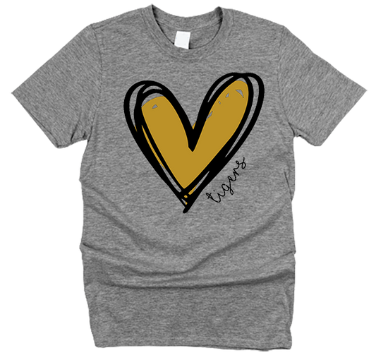 tigers Distressed Heart T-Shirt