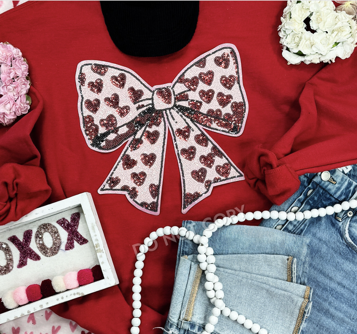 Valentine's Heart Bow Sequin Patch Shirt