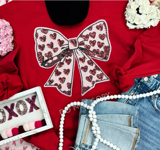 Valentine's Heart Bow Sequin Patch Shirt