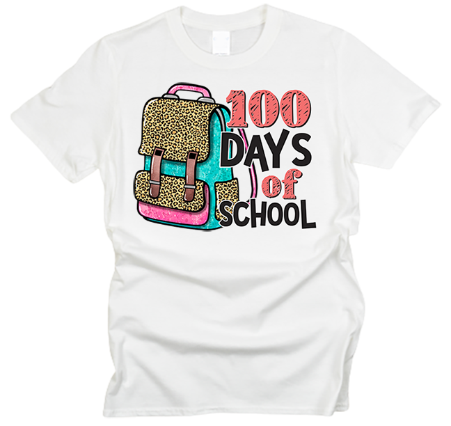 100 Days of School Leopard Backpack T-Shirt