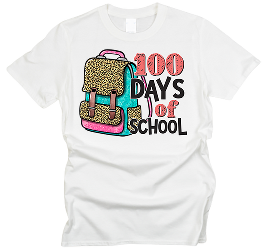 100 Days of School Leopard Backpack T-Shirt