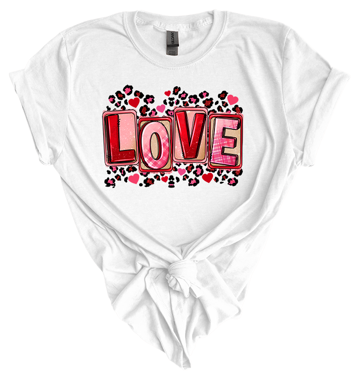 Valentine's Day Love Leopard Block T-Shirt