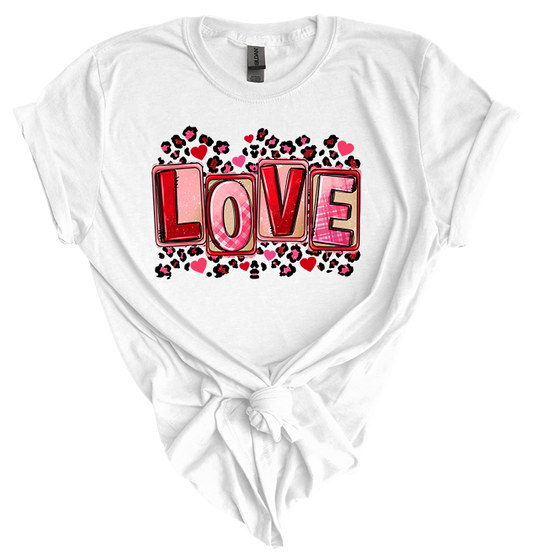 Valentine's Day Love Leopard Block T-Shirt