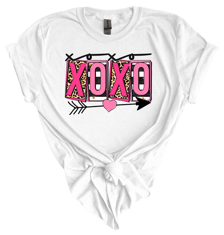 Valentine's Day XOXO Leopard Block Stripe T-Shirt