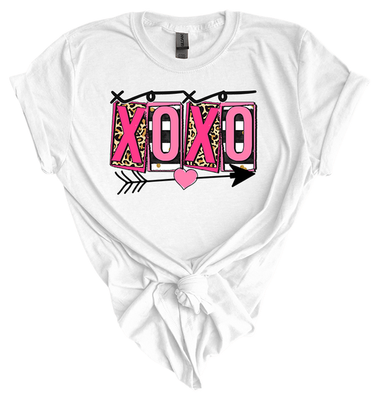 Valentine's Day XOXO Leopard Block Stripe T-Shirt